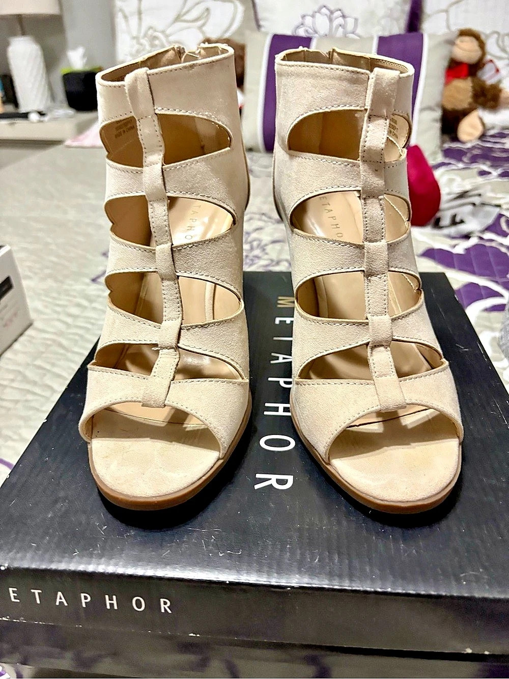 Metaphor Strappy Heeled Sandals in Beige